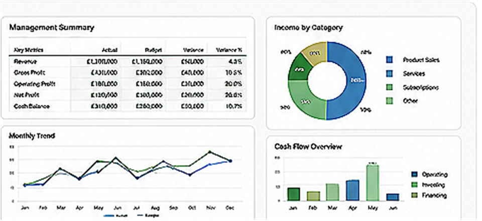 Contact page hero Laptop displaying a Budget vs Actual dashboard